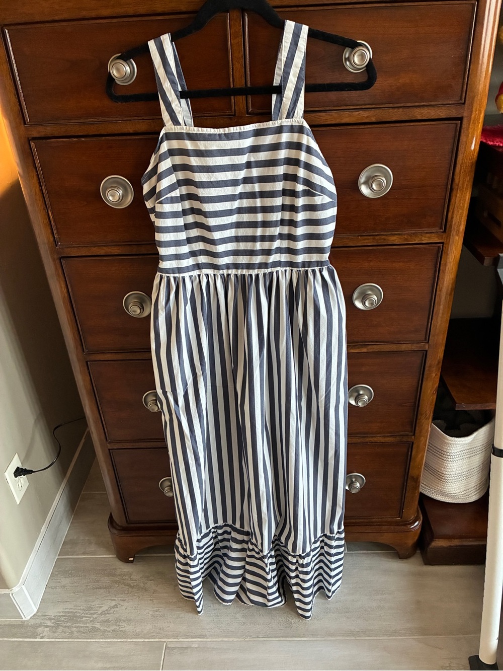 A New Day Grey and White Striped Midi Sundress